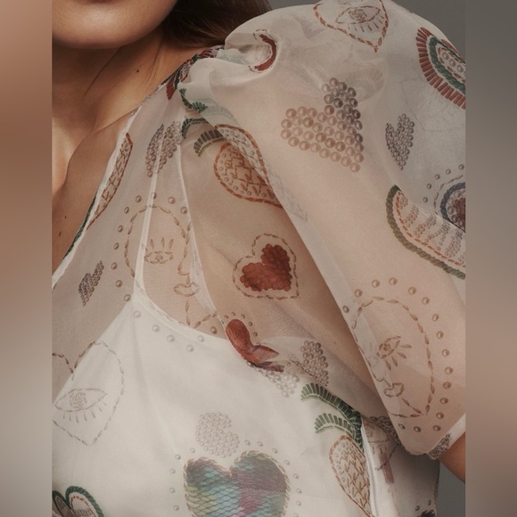 Farm Rio x Anthropologie Semi-Sheer Puff-Sleeve Dress Medium - Picture 3 of 12